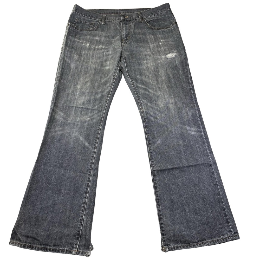 Y2K Old Navy Relaxed Straight Jeans Mens 38x32 Gray Med Wash Distressed Denim